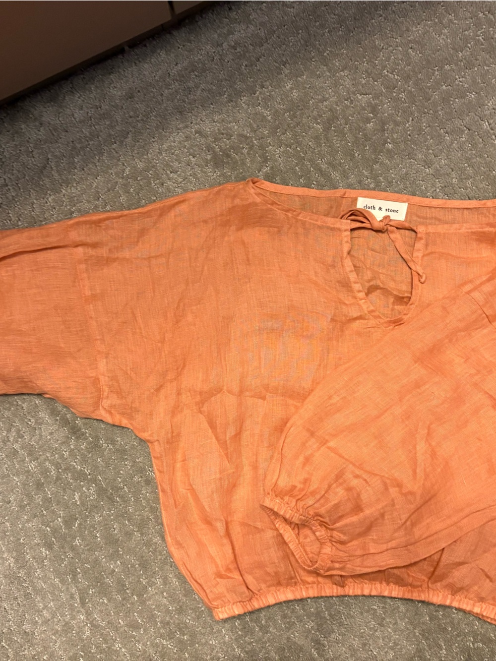 cloth & stone Peach Orange Linen Tie-Neck Blouse
